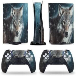 Sonw Wolf for PS5 Skin Console and Controller Accessories Cover Skins Anime Vinyl Cover Sticker Full Set for Playstation5 Disc Edition