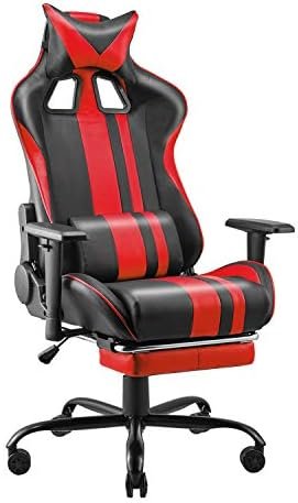 Soontrans PC Computer Chair,Red Gaming Chair,High Back Gamer Chair,PU Leather Game Chair with Footrest,Adjustable Height Armrest,Headrest and Lumbar Support,180° Tiltable(Flame Red)