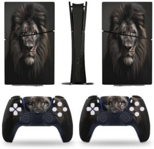 Sticker Skin for PS5 Slim Digital Edition Black Lion Animal King Skin Console Controller Accessories Cover Skins Anime Vinyl Cover Sticker Full Set for Playstation5 Slim Digital Edition