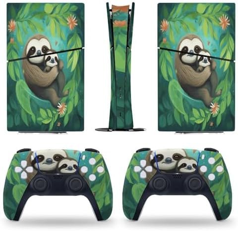 Sticker Skin for PS5 Slim Digital Edition Painting Sloth Skin Console Controller Accessories Cover Skins Anime Vinyl Cover Sticker Full Set for Playstation5 Slim Digital Edition