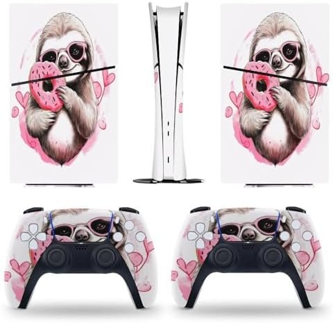 Sticker Skin for PS5 Slim Digital Edition Sloth Love Donut Skin Console Controller Accessories Cover Skins Anime Vinyl Cover Sticker Full Set for Playstation5 Slim Digital Edition