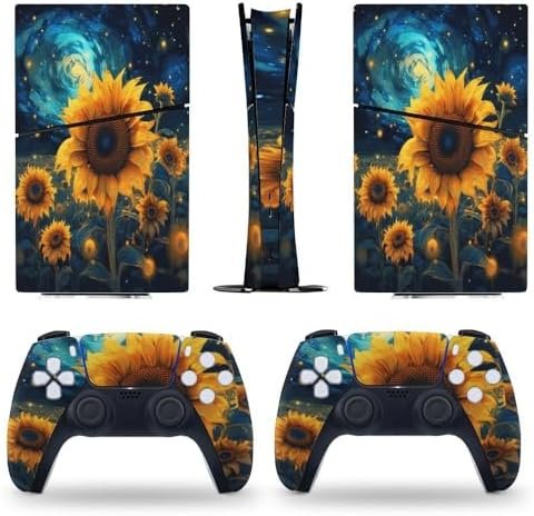 Sticker Skin for PS5 Slim Digital Edition Sunflower Starry Sky Skin Console Controller Accessories Cover Skins Anime Vinyl Cover Sticker Full Set for Playstation5 Slim Digital Edition