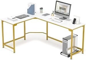 Teraves Modern L-Shaped Desk 66” Corner Computer Desk Home Office Study Workstation Wood & Steel PC Laptop Gaming Table