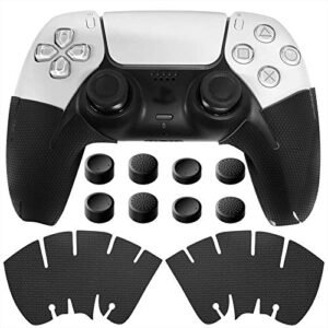 Textured Skin Kit for PS5 Controllers, Silicone Case for Playstation 5 Controller, Dual Sense Rubber Pads Handle Grips Accessories for PS5, with 8 Thumb Grips Analog Joystick Caps (Black, 2 Pack)