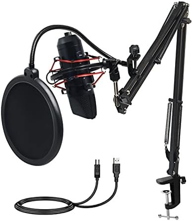 USB Microphone,Gaming Mic,USB Gaming Microphone Set,with Flexible Boom Arm Stand,Tripod Stand,Bracket,Plug and Play PC Microphone Kit,Easy to Install,Gaming Microphone,for Streaming,Singing,Voice Over