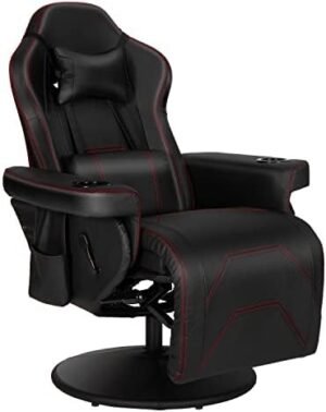 Video Gaming Recliner Chair Ergonomic High Back Swivel Reclining Chair with Cupholder, Headrest, Lumbar Support, Adjustable Backrest and Footrest, Black