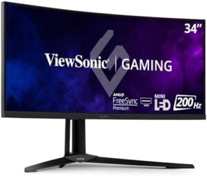 ViewSonic XG341C-2K 34 Inch 1440p 21:9 Curved Gaming Monitor 1ms, 200Hz, FreeSync Premium Pro, Mini LED, HDMI 2.1, USB C, HDR1400