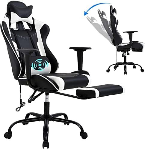 White Computer Swivel Gaming Chair Video Game Chair PU Leather Executive Chair High Back Gaming Office Chair with Lumbar Support, Adjustable Armrest Headrest Footrest for Boys,Girls