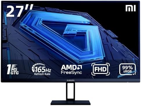 Xiaomi Gaming Monitor 27in 165Hz 1ms GTG 1920*1080 Fast IPS HDR10 FreeSync Premium Professional Calibration 99% sRGB 178° Wide Angle Tilt Adjustment TUV Low Blue Light Computer Screen Desktop Monitor