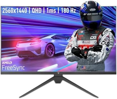 YEYIAN 27 inch Frameless IPS Computer Gaming Monitor,2560×1440P QHD,180Hz Refresh,1ms Response Time,120% sRGB,178° Viewing Angle,Tilted,HDMI&Type A Input, FreeSync Support,G-sync and VESA Compatible