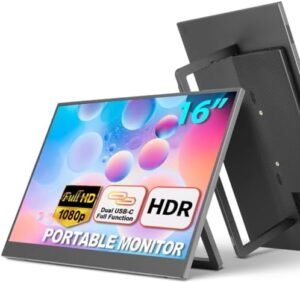 16” Full HD Portable Monitor with Smart Cover & HDR, USB-C and HDMI Connectivity – Ideal for Laptop, PC, Phone, Mac, Gaming, and Travel