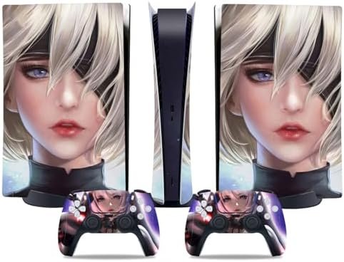 Anime Skins Ps5, Cute Kawaii Vinyl Cover Wrap Sticker Console Controller, Compatible with Playstation 5 Decor Accessories (Digital, Grey), YH-TN-Disc/DigitalPS5