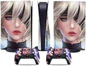 Anime Skins Ps5, Cute Kawaii Vinyl Cover Wrap Sticker Console Controller, Compatible with Playstation 5 Decor Accessories (Disc, Grey), YH-TN-Disc/DigitalPS5