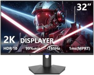 32inch Gaming Monitor, 165Hz IPS Display, QHD 2560 x 1440p Monitor, 99% sRGB, Freesync & G-sync Compatible, 1ms, HDR Support, Low Blue Light, HDMI, DP,USB, Tilt, black