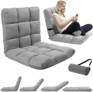 4 Pcs Memory Foam Floor Chair and Lumbar Roll Support Pillow, Include 2 Pcs Floor Cushioned Seat 2 Pcs Lumbar Roll Pillow for Gaming or Reading Meditation Reading Watching Living Room Recliner