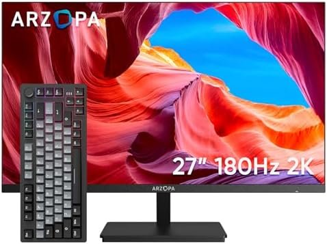 ARZOAP 27″ 2K QHD Gaming Monitor 180HZ and 75% Mechanical Gaming Keyboard Wired Bundle