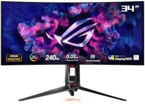 ASUS ROG Swift 34” OLED Ultrawide 800R Curved Gaming Monitor (PG34WCDM) – 21:9 (3440 x 1440), 240Hz, 0.03ms, USB-C 90W PD, 1300nits (Renewed)