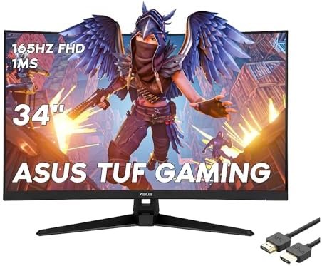 ASUS TUF 32″ Curved Gaming Monitor, FHD (1920 X 1080) Display, 165Hz, 1ms, Extreme Low Motion Blur, Adaptive-Sync, AMD FreeSync Premium, Eye Care, HDMI, VGA, Integrated Speakers, with MTC HDMI Cable