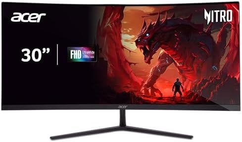 Acer Nitro 29.5″ 1500R Curved Zero-Frame UWFHD 2560 x 1080 Gaming Monitor | AMD FreeSync Premium | Up to 200Hz | 1ms VRB | VESA Mountable | 2 x Display Port 1.4 & 2 x HDMI 2.0 | ED306C Xbmiippx