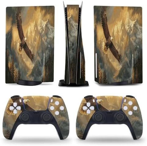 American Bald Eagle Art for PS5 Skin Console and Controller Accessories Cover Skins Anime Vinyl Cover Sticker Full Set for Playstation5 Disc Edition