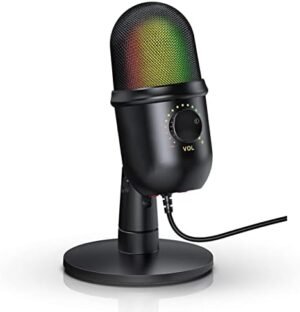 Andoer RGB Condenser Microphone Cardioid USB Mic with Colorful Light Effect One-Button Mute Real-time Monitoring with Desktop Mic Stand for Laptop PC Live Streaming Video Conference Online Game