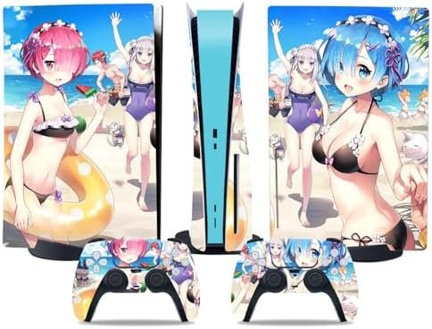 Anime Skins Ps5, Cute Kawaii Vinyl Cover Wrap Sticker Console Controller, Compatible with Playstation 5 Decor Accessories (Disc, Blue), YH-TN-Disc/DigitalPS5