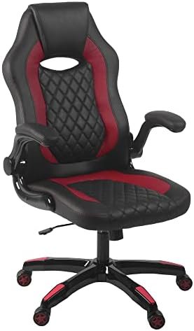 Aon Archeus Gaming Style Computer Desk Chair, Built-in Lumbar Support, Flip-Up Arm, Lock/Tilt 360 Swivel, 300 lb. max – Black & Red