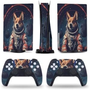 Astronaut Space Dog for PS5 Skin Console and Controller Accessories Cover Skins Anime Vinyl Cover Sticker Full Set for Playstation5 Disc Edition