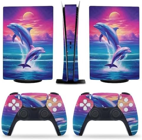 Beautiful Moon Dolphins for PS5 Skin Console and Controller Accessories Cover Skins Anime Vinyl Cover Sticker Full Set for Playstation5 Digital Version