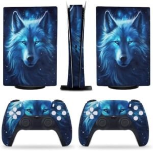 Blue Galaxy Wolf for PS5 Skin Console and Controller Accessories Cover Skins Anime Vinyl Cover Sticker Full Set for Playstation5 Digital Version