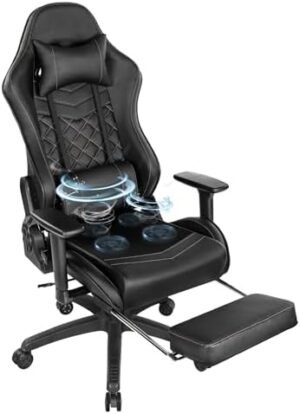 Blue Whale Gaming Chair for Adults with Seat Ventilation System,Thickened Seat Cushion, Adjustable Armrest, Big and Tall Ergonomic Office Computer Chair with Massage