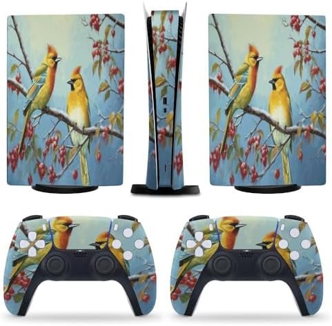 Cardinals Winter Autumn Birds Painting for PS5 Skin Console and Controller Accessories Cover Skins Anime Vinyl Cover Sticker Full Set for Playstation5 Digital Version