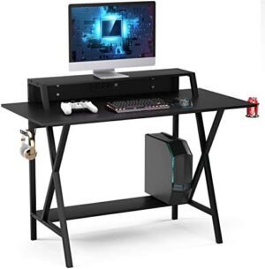 Casart Gaming Desk 48’for Gamer, Gaming Computer Workstation with Cup & Headphone Holder, Socket of 3-Outlet & 2 USB Ports Multifunctional Writing Desk for Home and Office