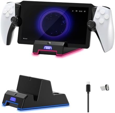 Charging Dock Compatible with Playstation 5 Portal Remote Player, Charge Stand with RGB Light,Portable Fast Charge 3.5 Hours, Base Holder Accessories for Playstation 5 Portal Console,Black