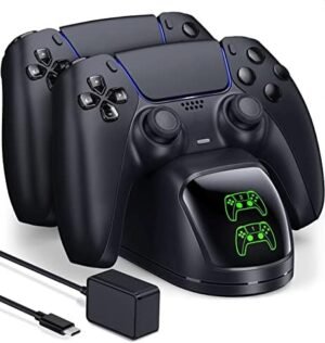 Controller Charging Station for Playstation 5 Dualsense Controller with Dual Stand Charger Dock, Upgrade Controller Charger for PS5 Accessories Fast Charging Cable, Charging Station Black for PS5