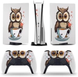 Cute Owl Cartoon Coffee for PS5 Skin Console and Controller Accessories Cover Skins Anime Vinyl Cover Sticker Full Set for Playstation5 Disc Edition