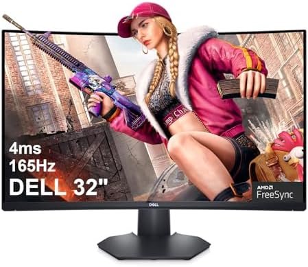 Dell S Series 32″ Curved Gaming Monitor, Full HD (1920 x 1080) Display with sRGB 99% Color Gamut, 165Hz, 4ms, AMD FreeSync Premium, 3-Side Virtually Borderless Screen, 16.7 Million Colors, Black