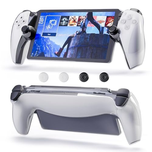 FUNDIARY Protective Case for Playstation Portal Remote Player, Full Protection Cover Case with Anti-Scratch Ultra Clear PC Hard Case and 2 Non-Slip Thumb Grip Caps Accessories Bundle for PS Portal