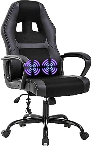 Gaming Chair Desk Chairs Ergonomic Office Chair Comfortable Massage Computer Desk Chair with Adjustable Backrest and Height, PU Leather Executive PC Swivel Chair Chair with Lumbar Support (Black)