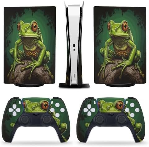 Green Frog Painting for PS5 Skin Console and Controller Accessories Cover Skins Anime Vinyl Cover Sticker Full Set for Playstation5 Digital Version