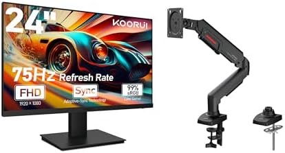 KOORUI 24 Inch Computer Gaming Monitor, Monitor Arm Fits 17-32inch, 4.4-19.8lbs Monitor