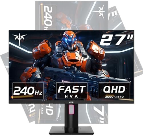 KTC 27 Inch 240Hz Gaming Monitor, QHD 2560×1440 Monitor, Fast HVA, HDR400, G-Sync/FreeSync Compatible, USB/Type C/DisplayPort/HDMI, VESA Mountable, Pivot Height Tilt Adjustable, H27E22