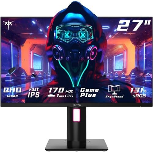 KTC Gaming Monitor, 27 Inch 1440p 170Hz Monitor, 2K QHD 1ms GTG Fast IPS Computer Monitor, HDR, HDMI/USB C/DP Vertical Monitor, FreeSync & G-Sync, Swivel Tilt Height Pivot Adjustable, H27T22