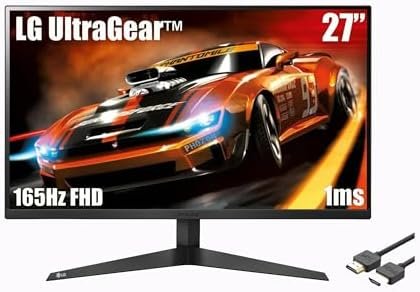 LG UltraGear 27” Gaming Monitor, FHD (1920 x 1080) Display, 165Hz, 1ms, AMD FreeSync Premium & Black Stabilizer, 3-Side Virtually Borderless Screen, Black, with MTC HDMI Cable