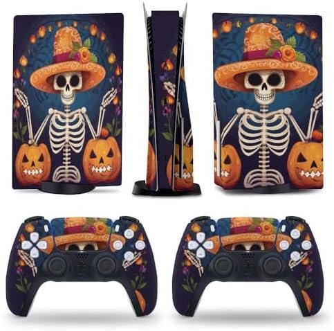 Mexican Skull Pumkin for PS5 Skin Console and Controller Accessories Cover Skins Anime Vinyl Cover Sticker Full Set for Playstation5 Disc Edition