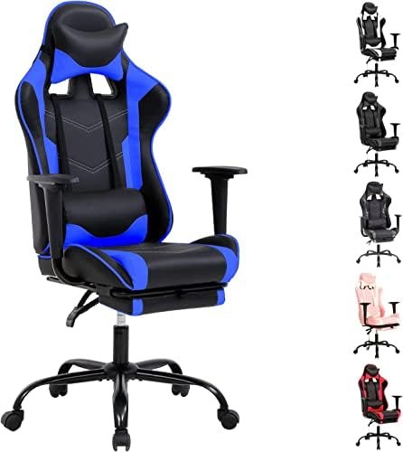 PC Computer Lumbar Support Headrest,High Back Racing Office Video Gaming Rolling Swivel Task Chair for Kids or Adults,Blue