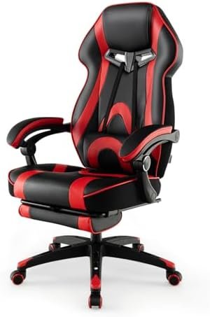 POWERSTONE Gaming Chair – Racing Style Office Computer Chair with Footrest Ergonomic Video Gaming Chair High-Back Reclining Game Chair Adjustable Swivel Gamer Chair for Adults Boys Red