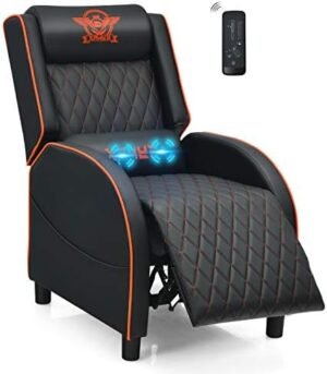 POWERSTONE Gaming Chair Recliner with Footrest Breathable PU Leather Massage Recliner – Ergonomic Sofa Computer Chair with Lumbar Support Headrest and Side Pouch for Living Room Home Theater,Orange