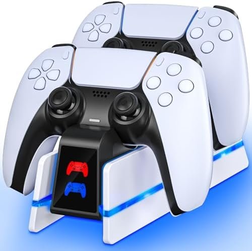 PS5 Controller Charger Station for Playstation 5 Dualsense/Dualsense Edge, PS5 Charging Station with 4 RGB Light, PS5 Controller Accessories Charging Station, PS5 Charging Dock with Charging Cable.