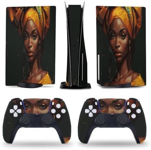 Painting Black African Woman for PS5 Skin Console and Controller Accessories Cover Skins Anime Vinyl Cover Sticker Full Set for Playstation5 Disc Edition